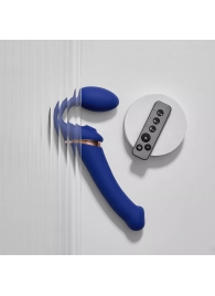 Синий безремневой страпон Multi Orgasm Bendable Strap-On size L с клиторальной стимуляцией - Strap-on-me - купить с доставкой в Серпухове