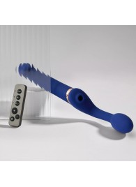 Синий безремневой страпон Multi Orgasm Bendable Strap-On size XL с клиторальной стимуляцией - Strap-on-me - купить с доставкой в Серпухове