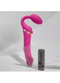 Ярко-розовый безремневой страпон Multi Orgasm Bendable Strap-On size L с клиторальной стимуляцией - Strap-on-me - купить с доставкой в Серпухове