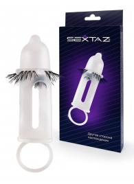 Эластичная насадка на пенис с подхватом мошонки и стимулирующими «ресничками» - Sextaz - в Серпухове купить с доставкой