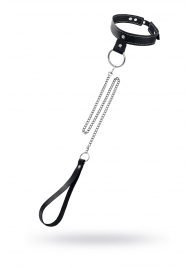 Черный узкий однослойный ошейник с серебристым поводком-цепочкой - Pecado - купить с доставкой в Серпухове