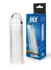 Прозрачная закрытая насадка на пенис с ребрышками - 16 см. - Sex Expert - в Серпухове купить с доставкой
