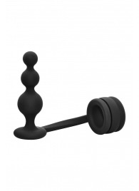 Черное эрекционное кольцо с анальной елочкой Cockring With Beaded Anal Plug - Dream Toys - в Серпухове купить с доставкой