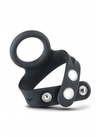 Черное эрекционное кольцо с подхватом мошонки на кнопках VS6 - Blush Novelties - в Серпухове купить с доставкой