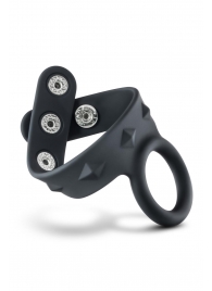 Черное эрекционное кольцо с подхватом мошонки на кнопках VS6 - Blush Novelties - в Серпухове купить с доставкой