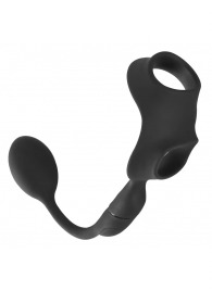 Черное виброкольцо с анальной пробкой Cock Ring with RC Butt Plug - Orion - в Серпухове купить с доставкой