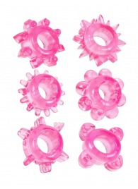 Набор из 6 розовых эрекционных колец с различным рельефом - Erowoman-Eroman - в Серпухове купить с доставкой