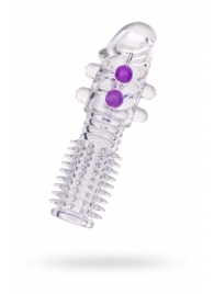 Гелевая прозрачная насадка с шариками и шипами - 14 см. - Toyfa Basic - в Серпухове купить с доставкой