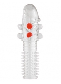 Гелевая прозрачная насадка с шариками и шипами - 14 см. - Toyfa Basic - в Серпухове купить с доставкой