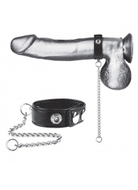 Утяжка на пенис с поводком Snap Cock Ring With 12  Leash - BlueLine - купить с доставкой в Серпухове