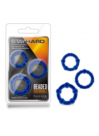 Набор из 3 синих эрекционных колец Stay Hard Beaded Cockrings - Blush Novelties - в Серпухове купить с доставкой