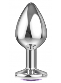 Малая серебристая анальная пробка Diamond Purple Sparkle Small с фиолетовым кристаллом - 7 см. - Lola Games - купить с доставкой в Серпухове