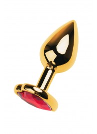 Золотистая анальная пробка с кристаллом-сердцем - 7,5 см. - ToyFa - купить с доставкой в Серпухове