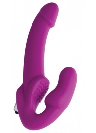 Ярко-розовый безремневой вибрострапон Evoke Vibrating Strapless Silicone Strap-on Dildo - XR Brands - купить с доставкой в Серпухове