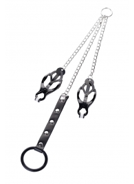 Черно-серебристые зажимы для сосков с кольцом для пениса TOYFA Metal - ToyFa - купить с доставкой в Серпухове