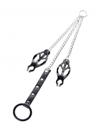 Черно-серебристые зажимы для сосков с кольцом для пениса TOYFA Metal - ToyFa - купить с доставкой в Серпухове