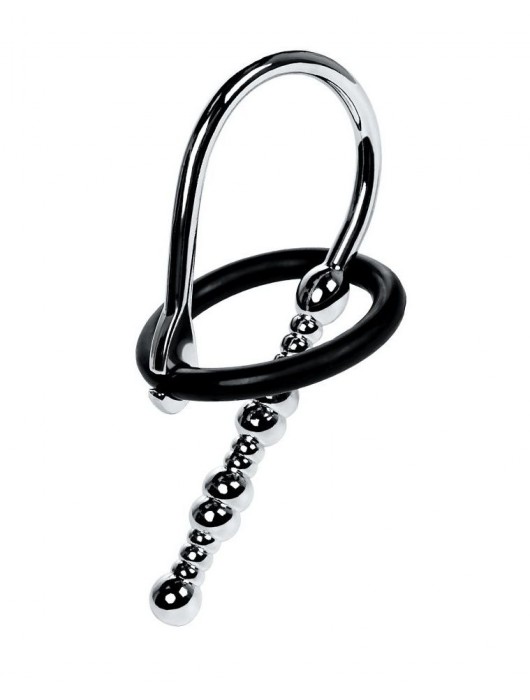 Серебристый уретральный плаг-бусины TOYFA Metal с мягким фиксириющим кольцом - ToyFa - купить с доставкой в Серпухове