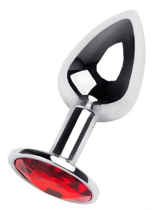 Маленькая коническая серебристая анальная пробка с красным кристаллом - 7 см. - ToyFa - купить с доставкой в Серпухове