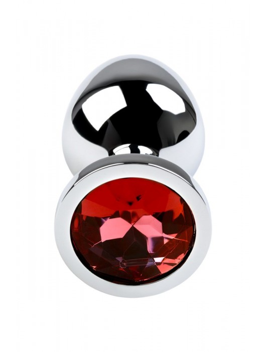 Серебристая коническая анальная пробка с красным кристаллом - 8 см. - ToyFa - купить с доставкой в Серпухове