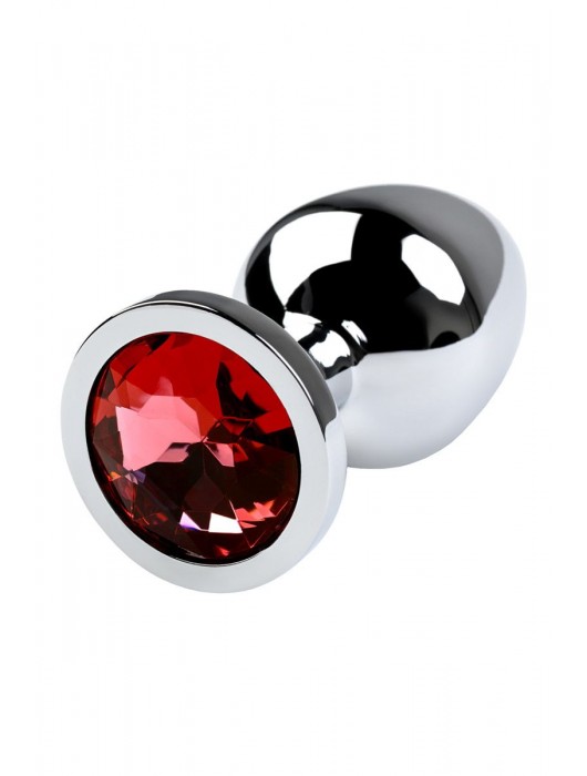 Серебристая коническая анальная пробка с красным кристаллом - 8 см. - ToyFa - купить с доставкой в Серпухове