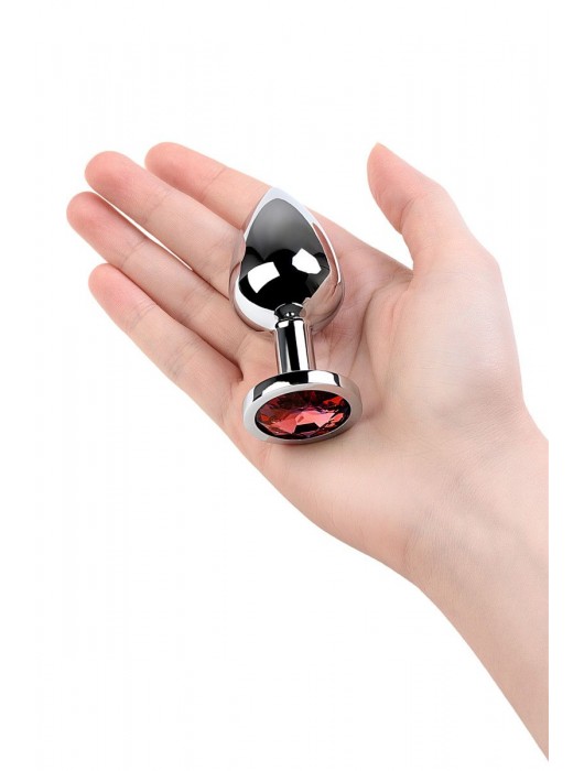 Серебристая коническая анальная пробка с красным кристаллом - 8 см. - ToyFa - купить с доставкой в Серпухове