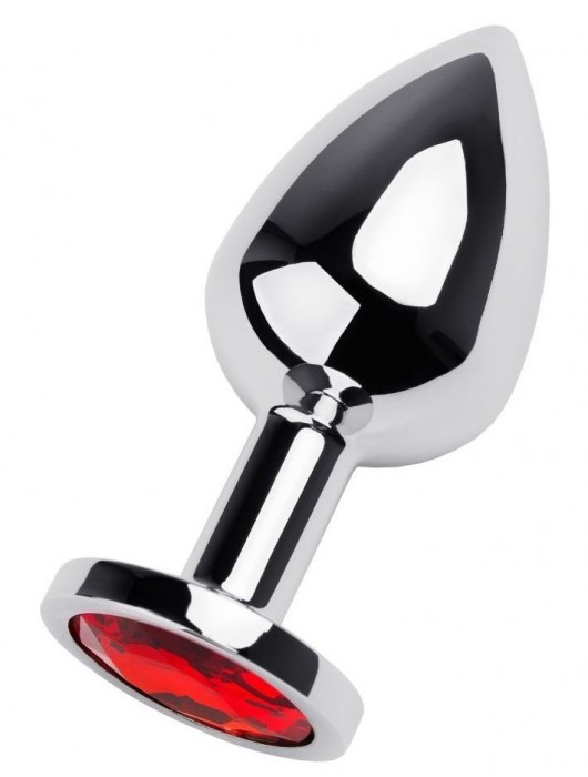 Серебристая коническая анальная пробка с красным кристаллом - 8 см. - ToyFa - купить с доставкой в Серпухове