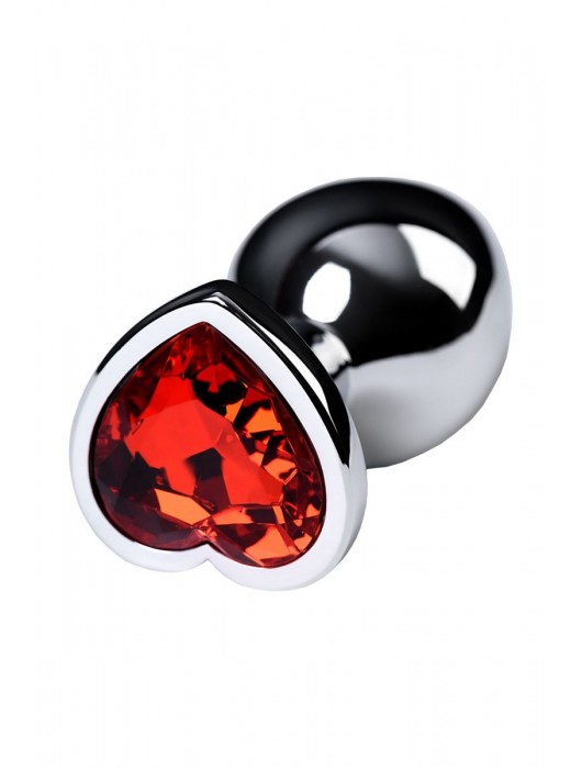 Серебристая коническая анальная пробка с красным кристаллом-сердечком - 7 см. - ToyFa - купить с доставкой в Серпухове