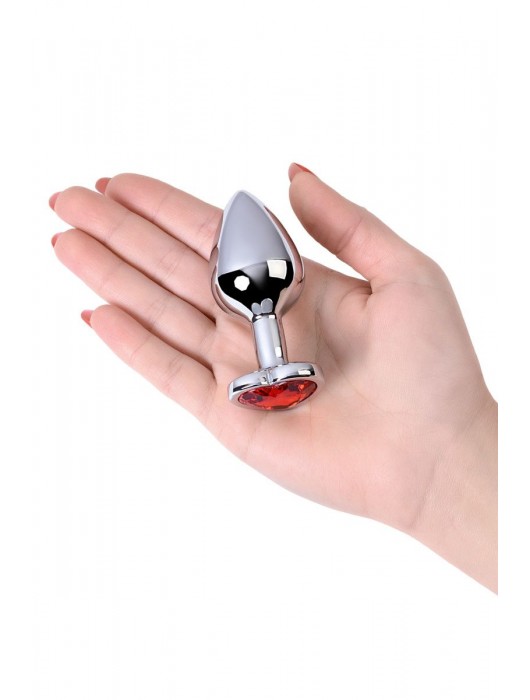 Серебристая коническая анальная пробка с красным кристаллом-сердечком - 7 см. - ToyFa - купить с доставкой в Серпухове