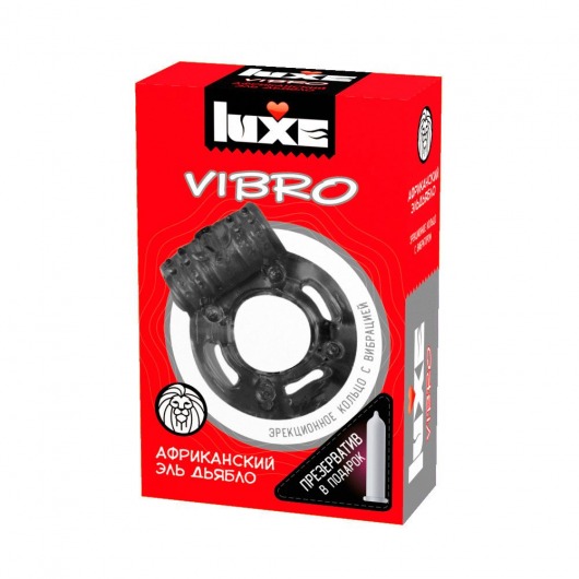 Чёрное эрекционное виброкольцо Luxe VIBRO  Африканский Эль Дьябло  + презерватив - Luxe - в Серпухове купить с доставкой