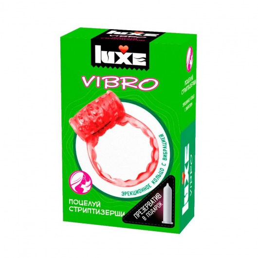 Розовое эрекционное виброкольцо Luxe VIBRO  Поцелуй стриптизёрши  + презерватив - Luxe - в Серпухове купить с доставкой