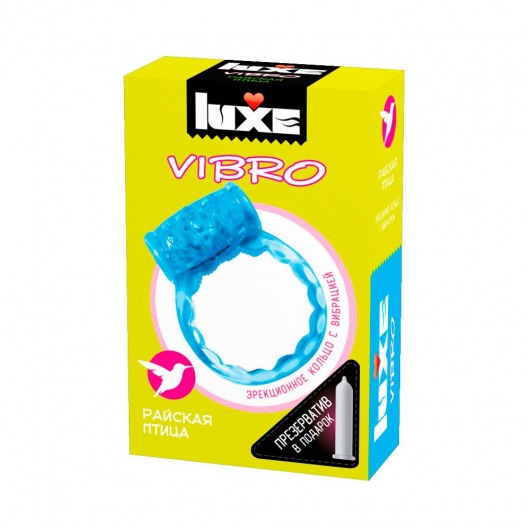 Голубое эрекционное виброкольцо Luxe VIBRO  Райская птица  + презерватив - Luxe - в Серпухове купить с доставкой