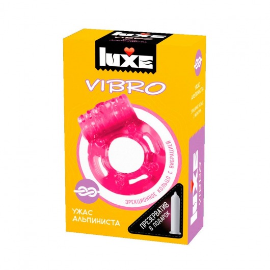 Розовое эрекционное виброкольцо Luxe VIBRO  Ужас Альпиниста  + презерватив - Luxe - в Серпухове купить с доставкой