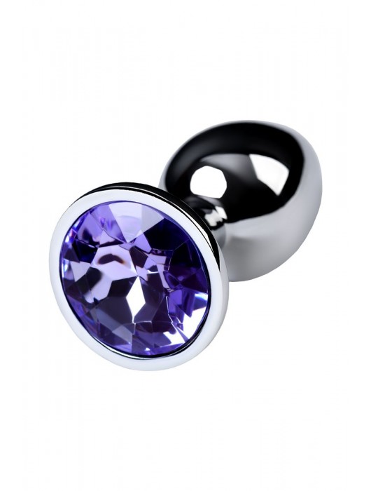 Серебристая конусовидная анальная пробка с фиолетовым кристаллом - 7 см. - ToyFa - купить с доставкой в Серпухове