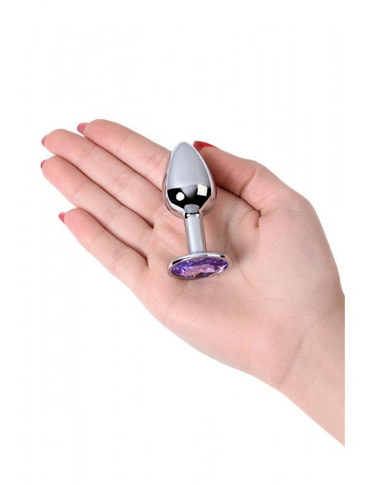 Серебристая конусовидная анальная пробка с фиолетовым кристаллом - 7 см. - ToyFa - купить с доставкой в Серпухове