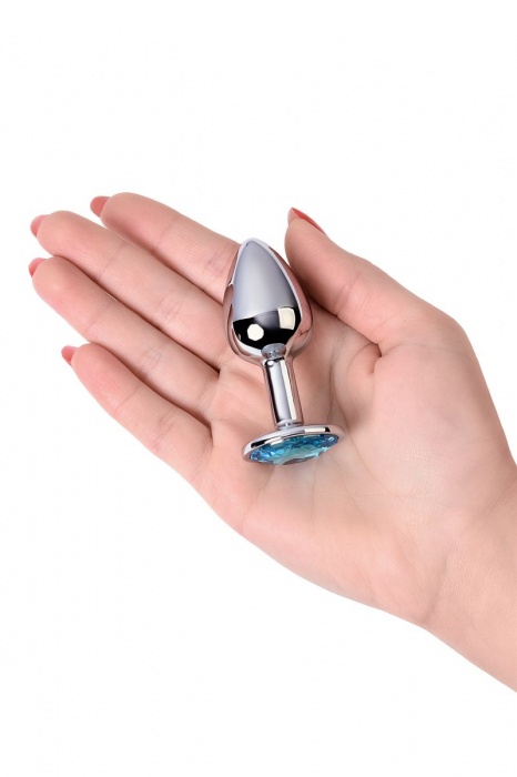 Серебристая конусовидная анальная пробка с голубым кристаллом - 7 см. - ToyFa - купить с доставкой в Серпухове