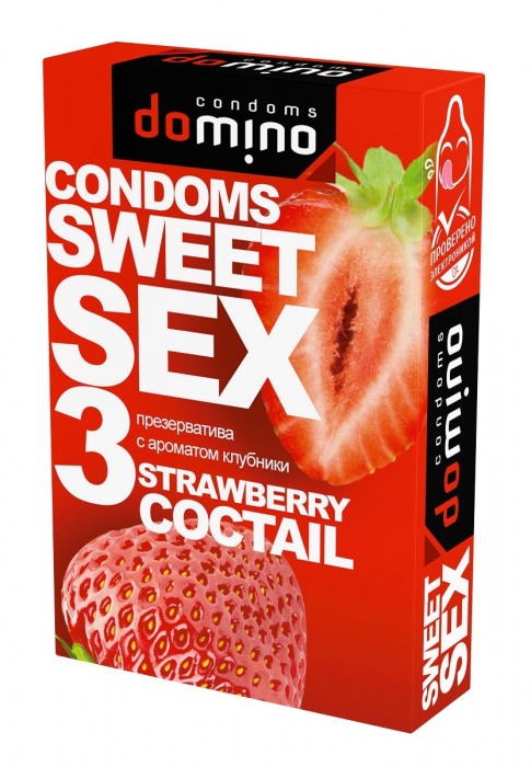 Презервативы для орального секса DOMINO Sweet Sex с ароматом клубничного коктейля  - 3 шт. - Domino - купить с доставкой в Серпухове