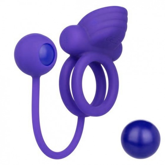 Фиолетовое эрекционное кольцо с утяжелителем Silicone Rechargeable Dual Rockin Rim Enhancer - California Exotic Novelties - в Серпухове купить с доставкой