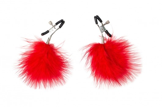 Зажимы на соски с красным пухом Euphoric - Lola Games - купить с доставкой в Серпухове
