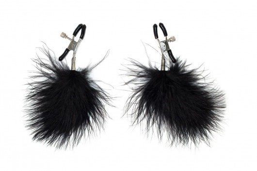 Зажимы на соски с черным пухом Euphoric - Lola Games - купить с доставкой в Серпухове