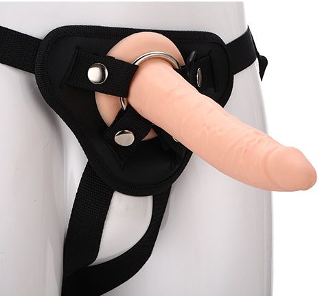 Телесный страпон на черных трусиках STRAP ON REAL DILDO - 20 см. - Dream Toys - купить с доставкой в Серпухове