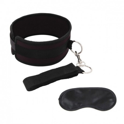 Черный ошейник с длинным поводком Collar and Leash Set - Lux Fetish - купить с доставкой в Серпухове