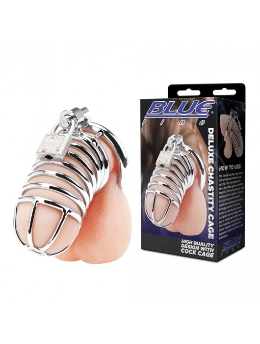 Металлическая клетка Deluxe Сhastity Сage с замком - BlueLine - купить с доставкой в Серпухове