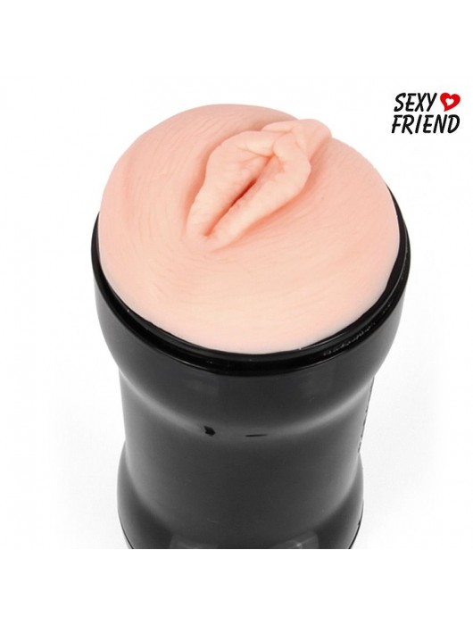 Телесный мастурбатор-вагина в черной колбе - 1137 - в Серпухове купить с доставкой