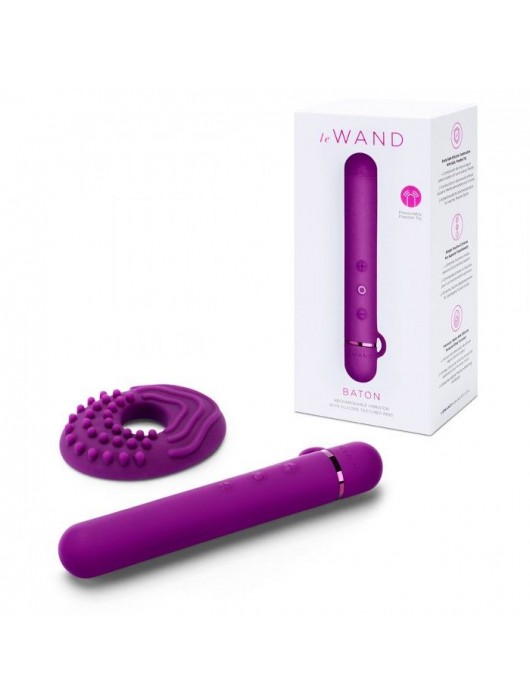 Фиолетовый мини-вибратор Le Wand Baton с текстурированной насадкой - 11,9 см. - Le Wand