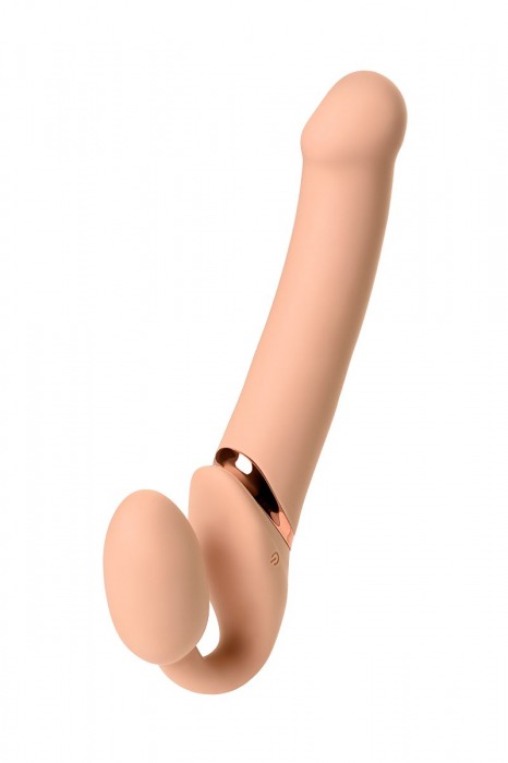 Телесный безремневой вибрострапон Vibrating Bendable Strap-On L - Strap-on-me - купить с доставкой в Серпухове