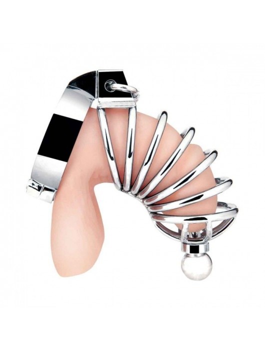 Серебристая клетка для члена Urethral Play Cage - BlueLine - купить с доставкой в Серпухове