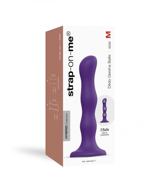 Фиолетовая насадка Strap-On-Me Dildo Geisha Balls size M - Strap-on-me - купить с доставкой в Серпухове