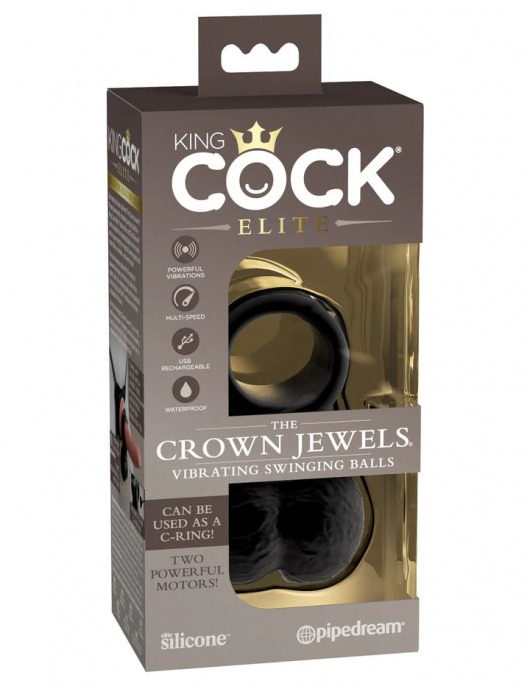 Черная вибронасадка King Cock Ellite The Crown Jewels - Pipedream - в Серпухове купить с доставкой