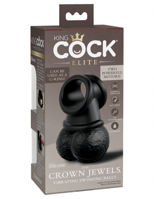 Черная вибронасадка King Cock Ellite The Crown Jewels - Pipedream - в Серпухове купить с доставкой