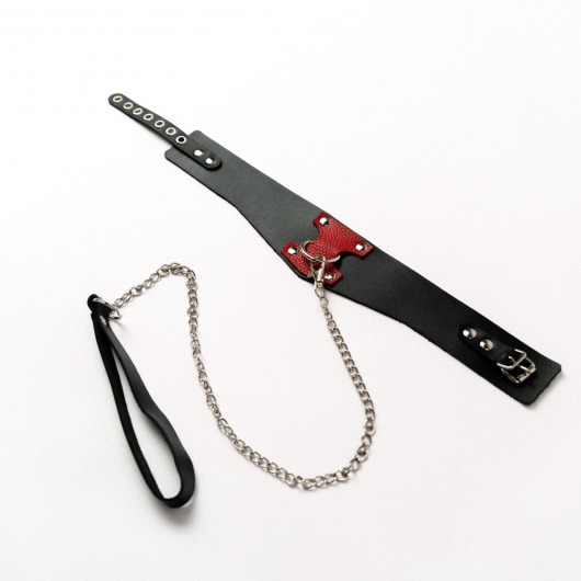 Черный широкий ошейник с красным декором и поводком - Crazy Handmade - купить с доставкой в Серпухове
